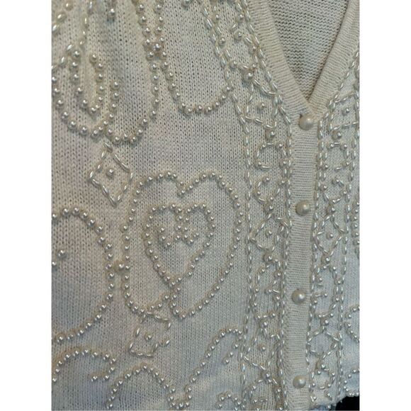 Vintage 1994 SML Sport Ltd. Cream Beaded Sleeveless Vest Cardigan Small - Picture 4 of 7